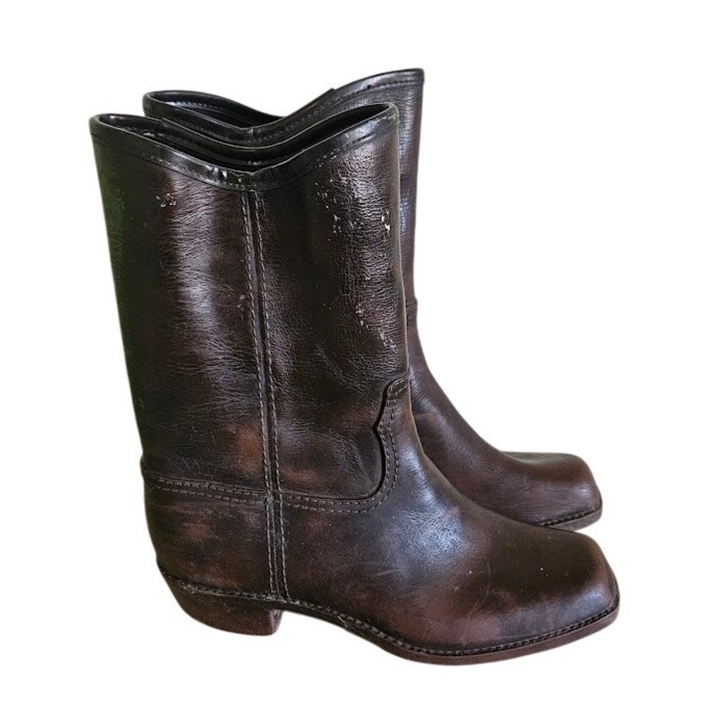 Vintage Dark Brown Rubber Boots Western Square Toe Mid Calf Made in USA Size 6